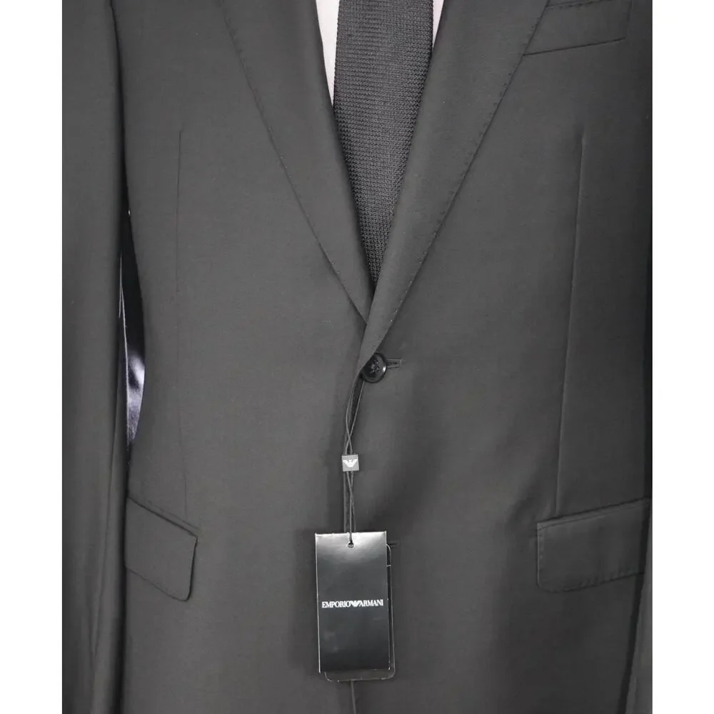 $1,495 EMPORIO ARMANI - Solid Black 130's Wool Blazer - 40R